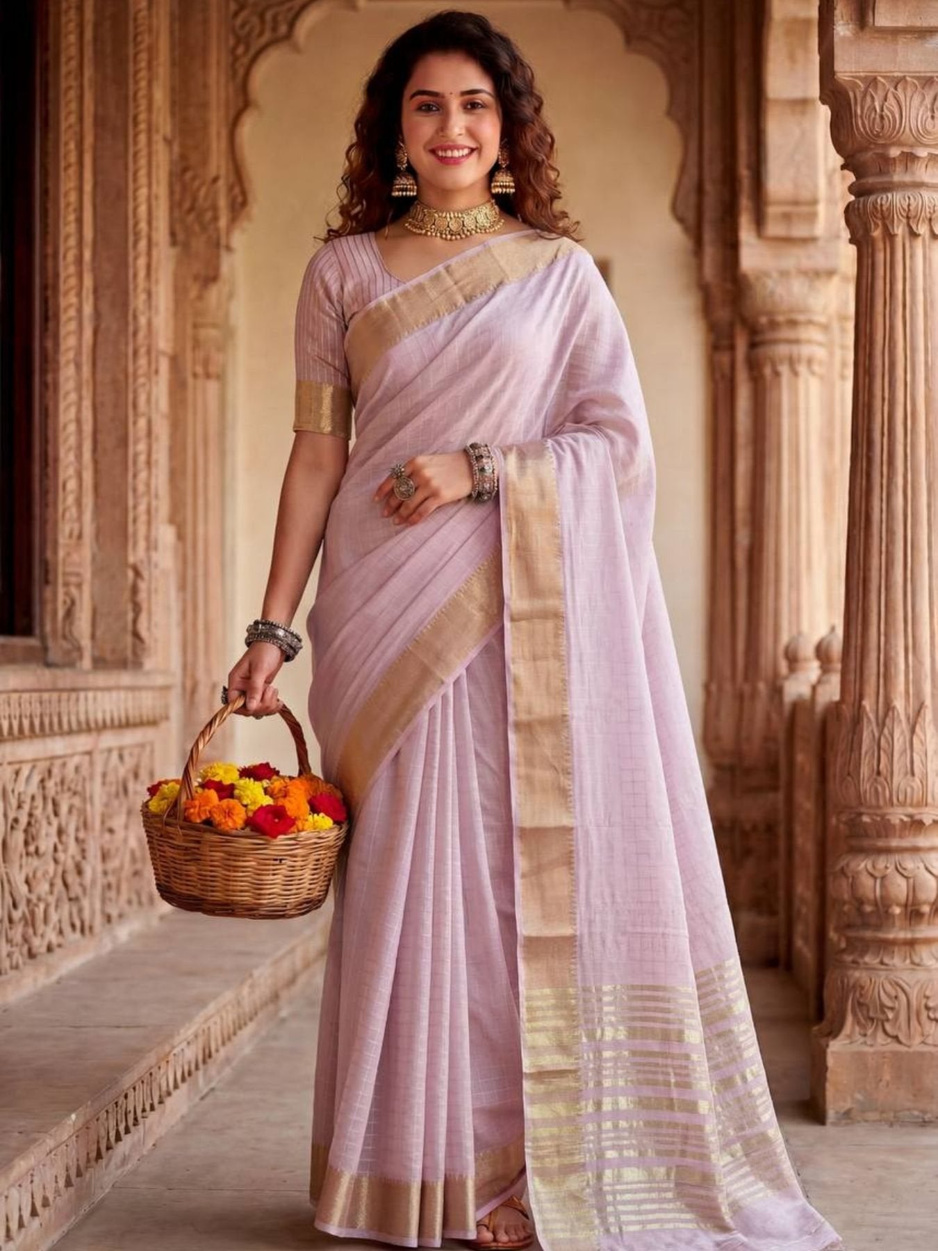 Lavender Cotton Saree for women - full front view | Snyvia