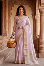 Lavender Cotton Saree - drape and pallu detail