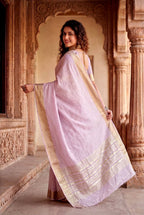 Lavender Cotton Saree - blouse and border close-up