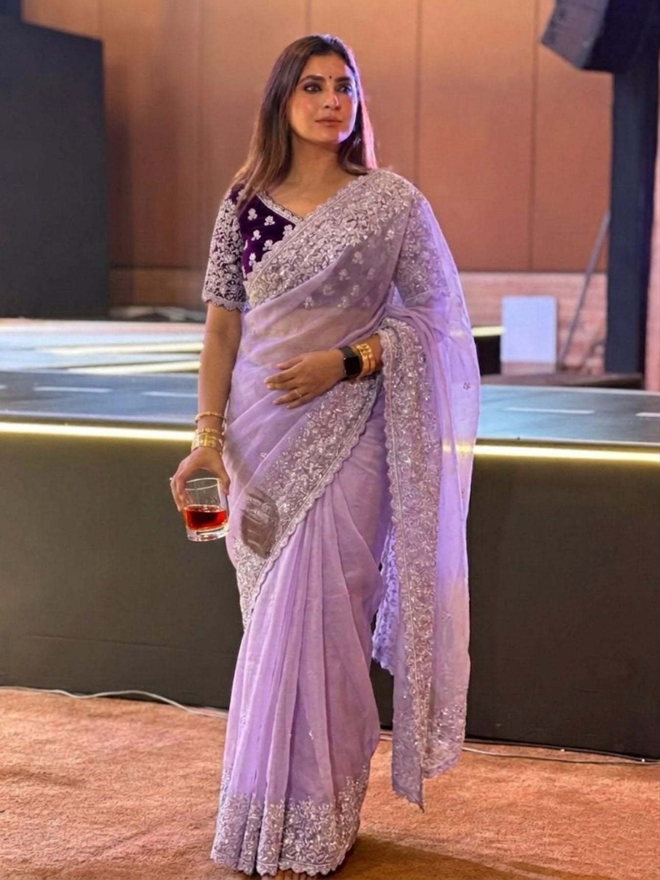 Lavender Organza Saree for women - full front view | Snyvia