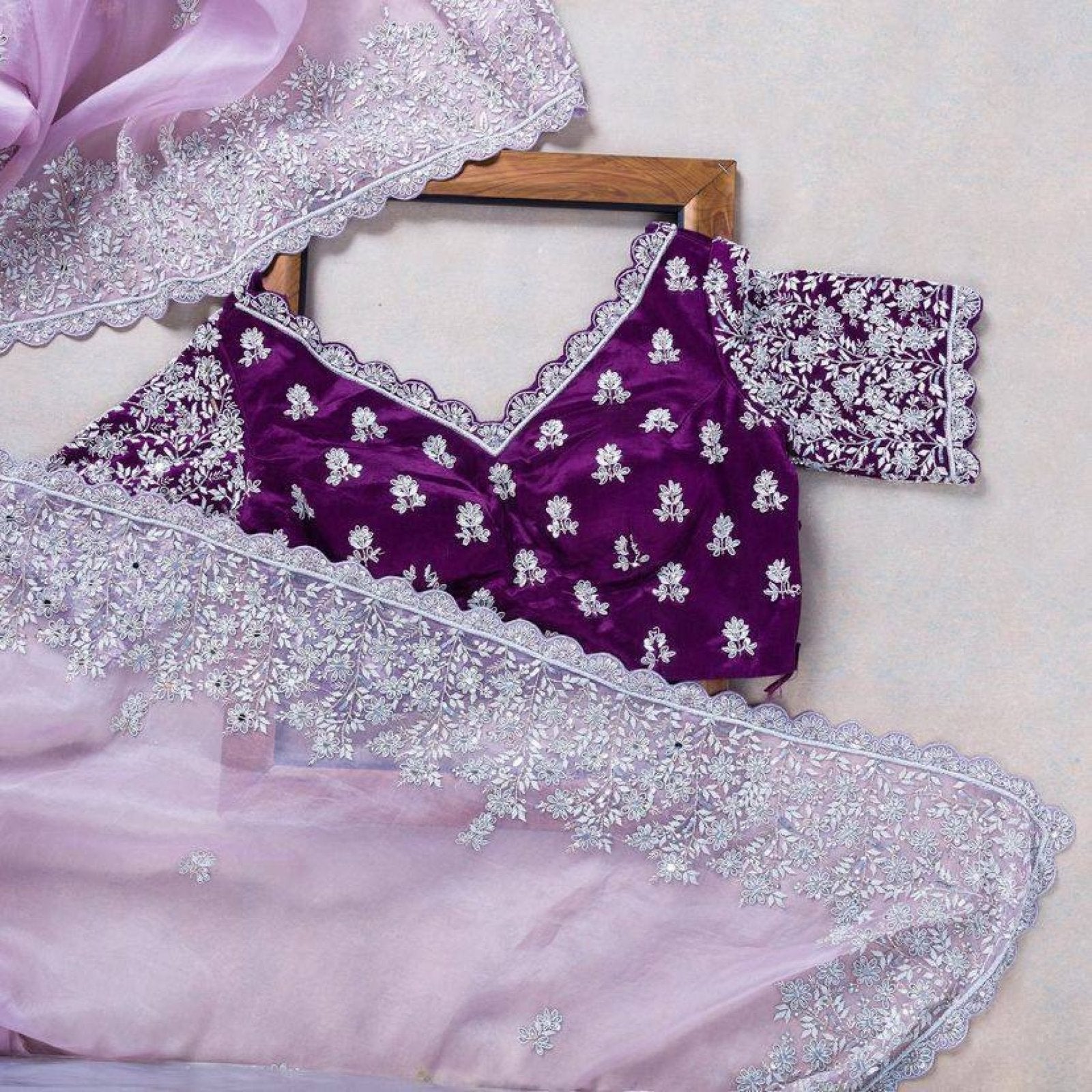 Lavender Organza Saree - full-length drape