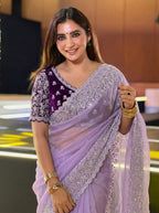 Lavender Organza Saree - drape and pallu detail