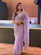 Lavender Organza Saree - fabric texture close-up