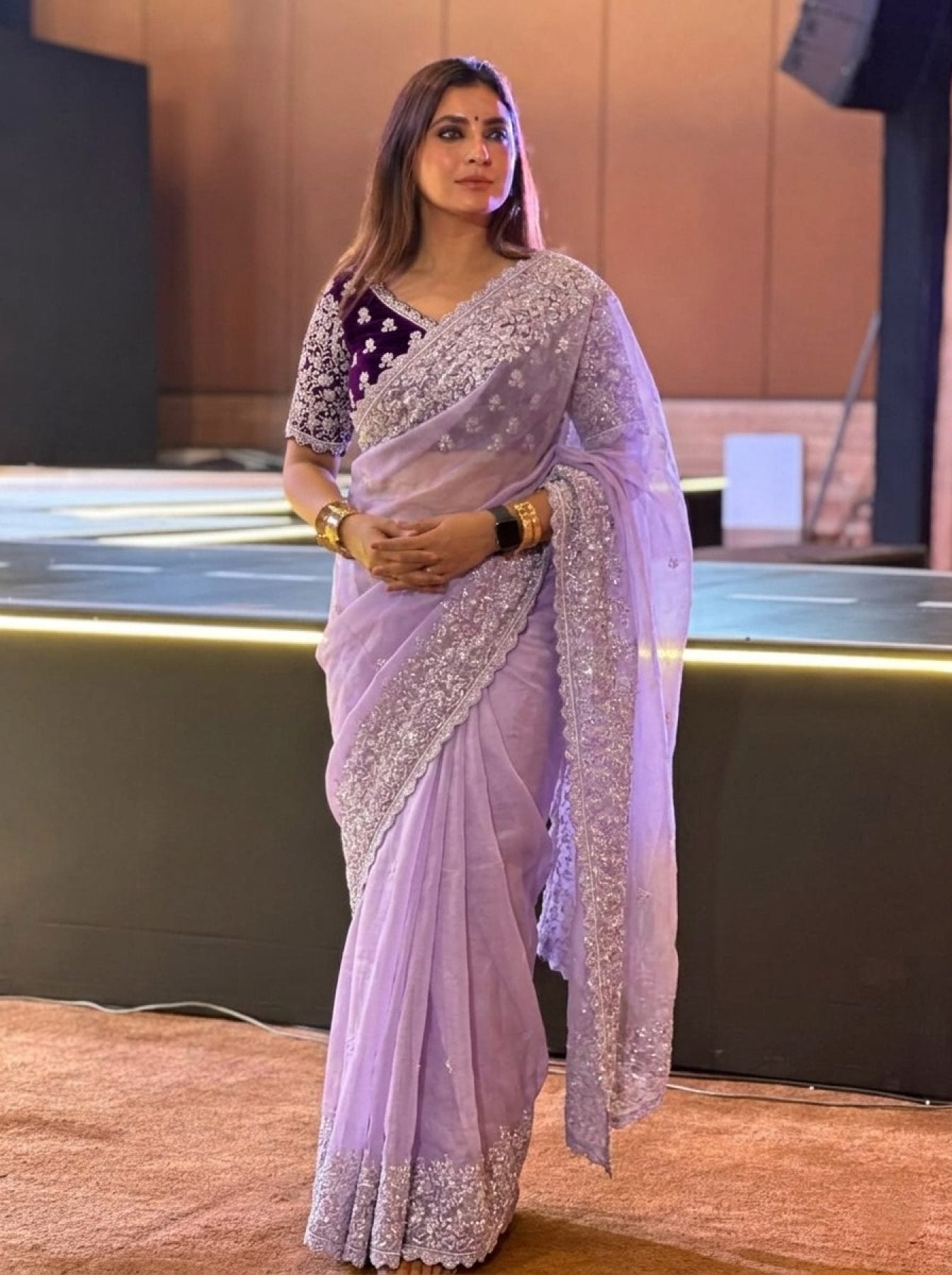 Lavender Organza Saree - fabric texture close-up