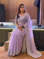 Lavender Organza Saree - Embroidery pallu design detail