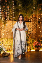 White Viscose Chanderi Printed Kurta Set back view