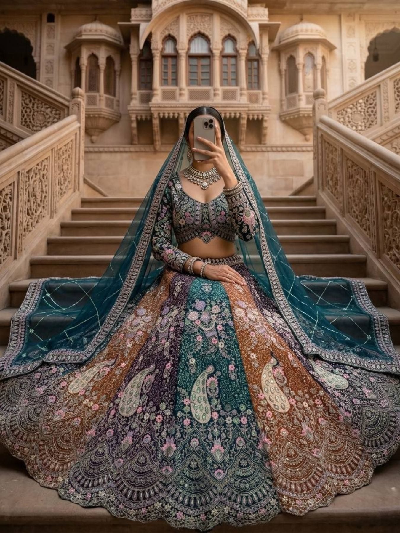 Soft Butterfly Net Lehenga Choli with Heavy Sequins Embroidery fabric texture detail