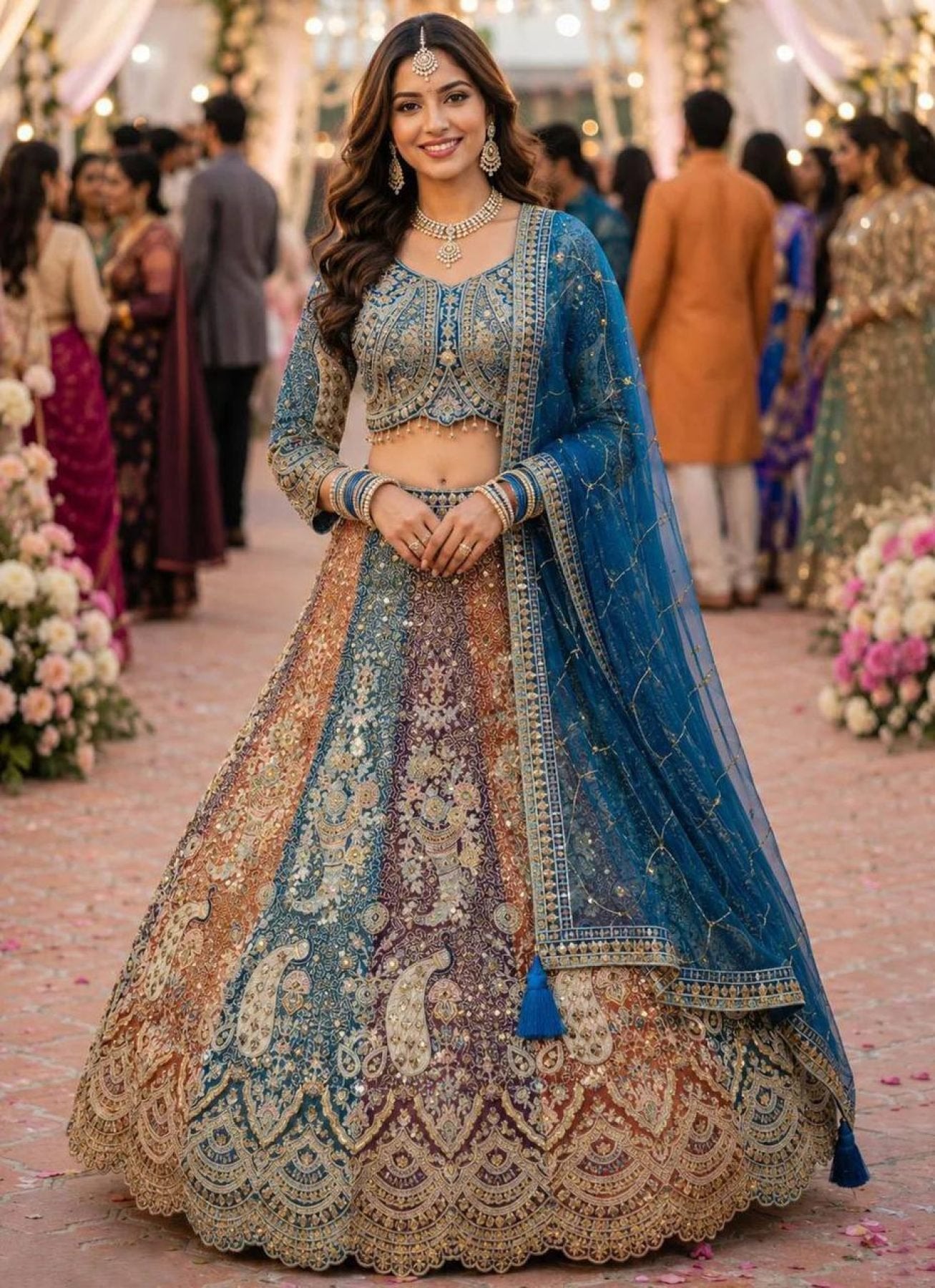 Soft Butterfly Net Lehenga Choli with Heavy Sequins Embroidery back view