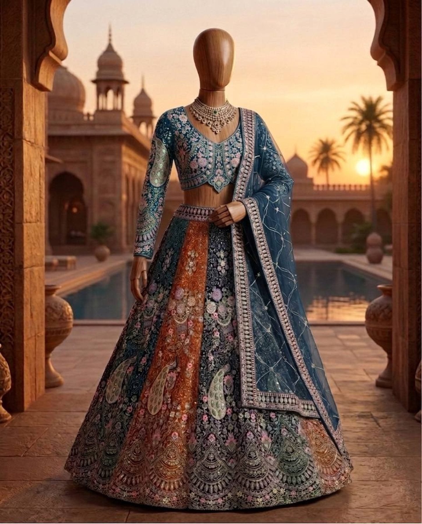 Soft Butterfly Net Lehenga Choli with Heavy Sequins Embroidery blouse and dupatta detail