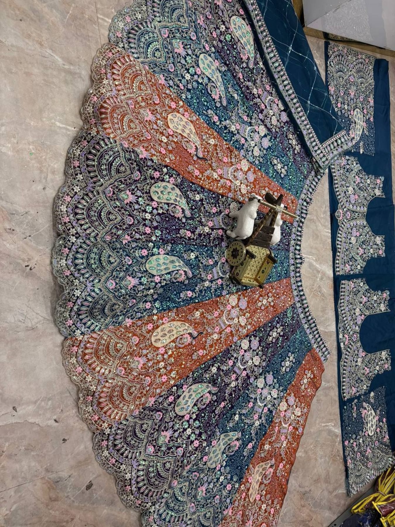 Soft Butterfly Net Lehenga Choli with Heavy Sequins Embroidery fabric texture detail