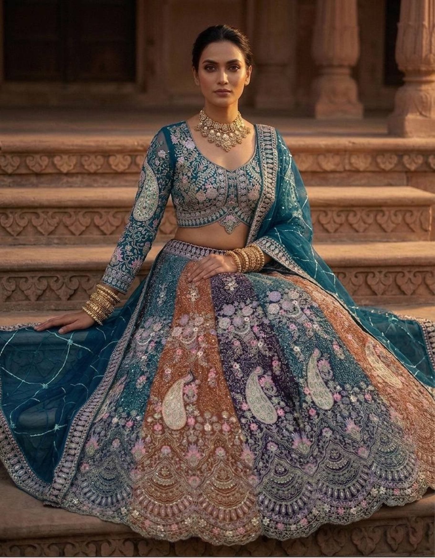 Soft Butterfly Net Lehenga Choli with Heavy Sequins Embroidery front view