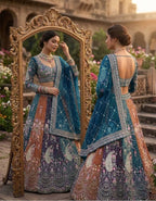 Soft Butterfly Net Lehenga Choli with Heavy Sequins Embroidery full drape view