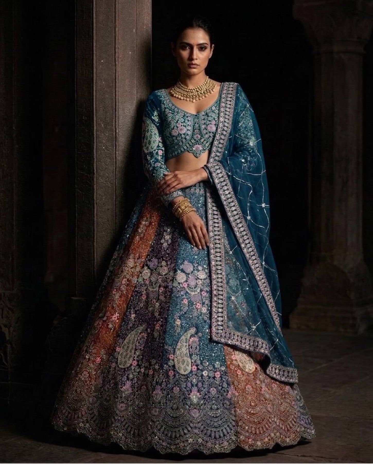 Soft Butterfly Net Lehenga Choli with Heavy Sequins Embroidery blouse and dupatta detail