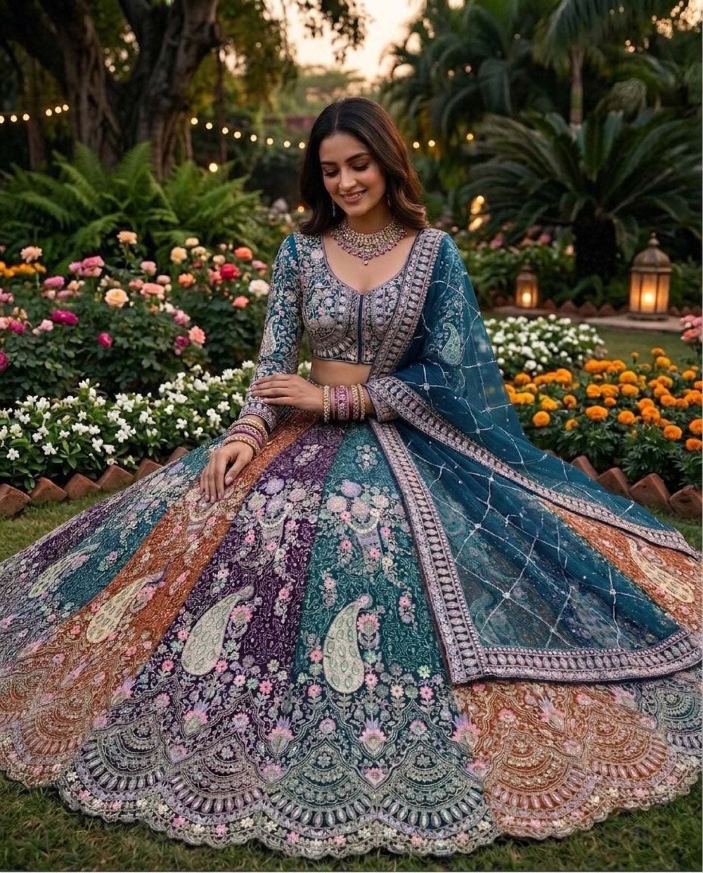 Soft Butterfly Net Lehenga Choli with Heavy Sequins Embroidery detailed view