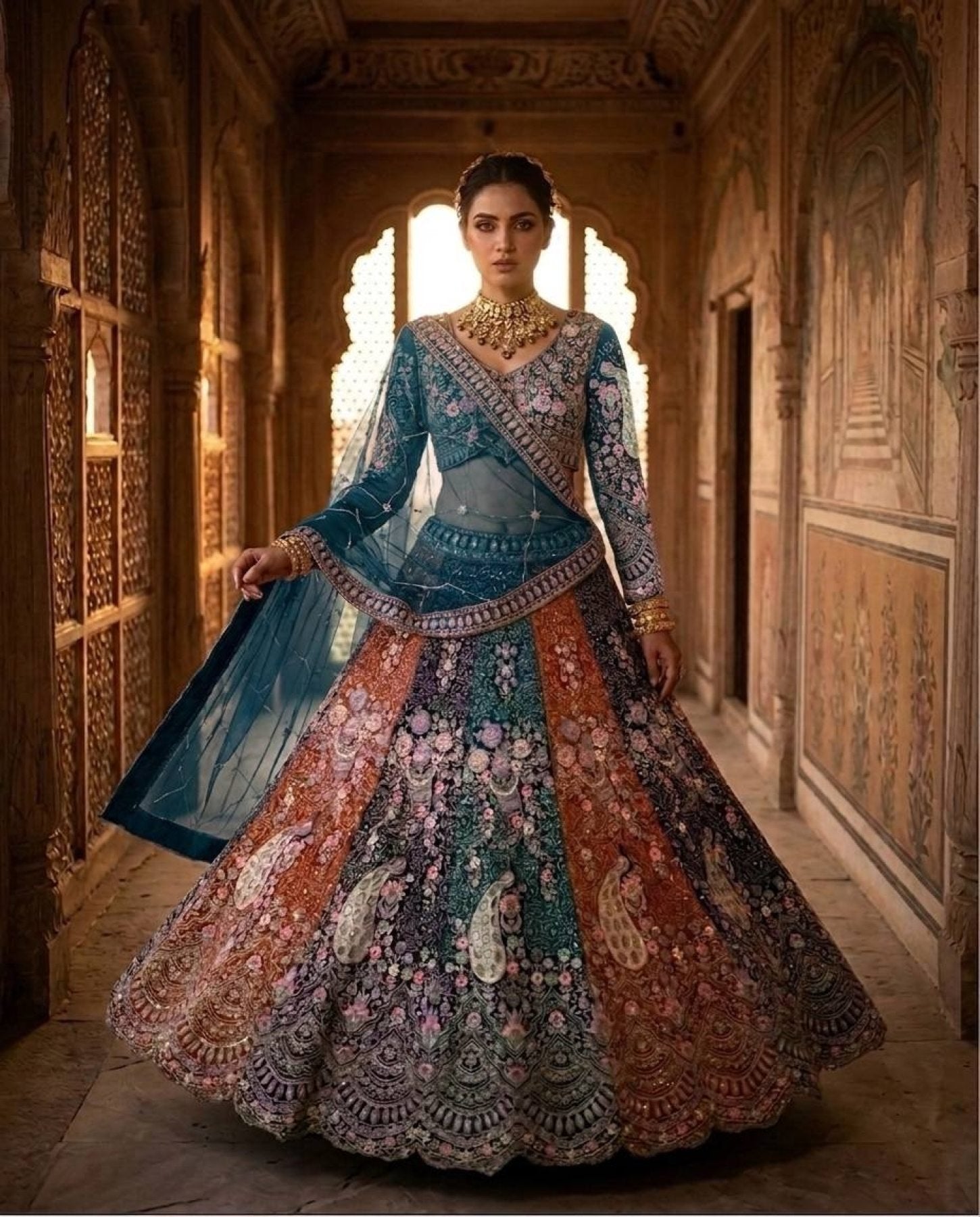 Soft Butterfly Net Lehenga Choli with Heavy Sequins Embroidery back view