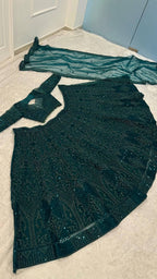 Green Legendary Net Lehenga Choli with Dori Sequins Work back view