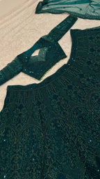 Green Legendary Net Lehenga Choli with Dori Sequins Work front view