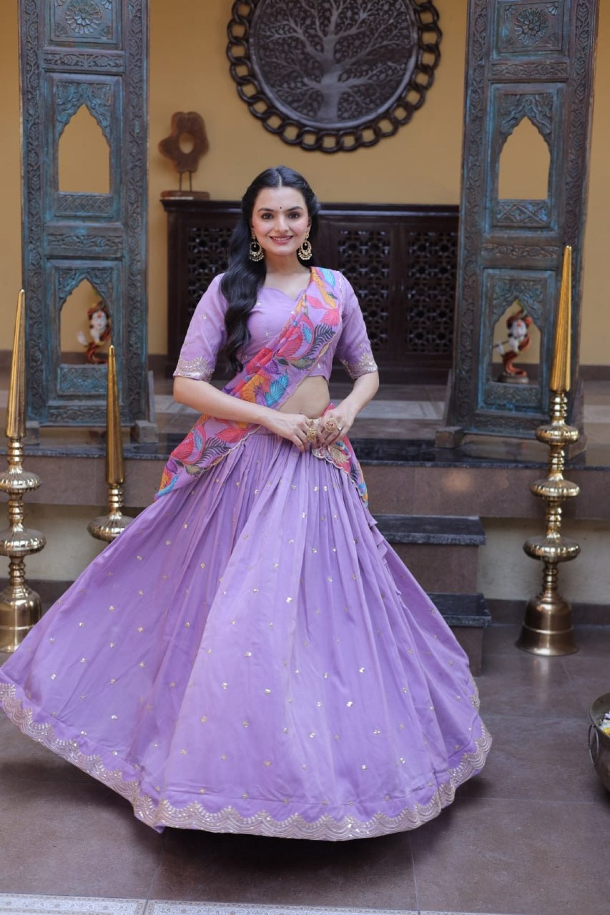 Cosmos Silk Lehenga Choli with Zari Sequins Work styling view