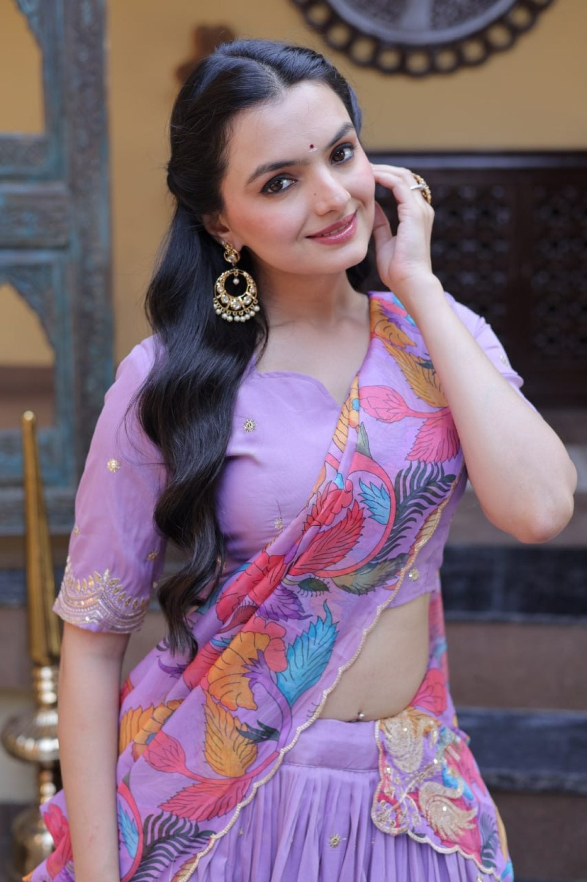 Cosmos Silk Lehenga Choli with Zari Sequins Work fabric texture detail