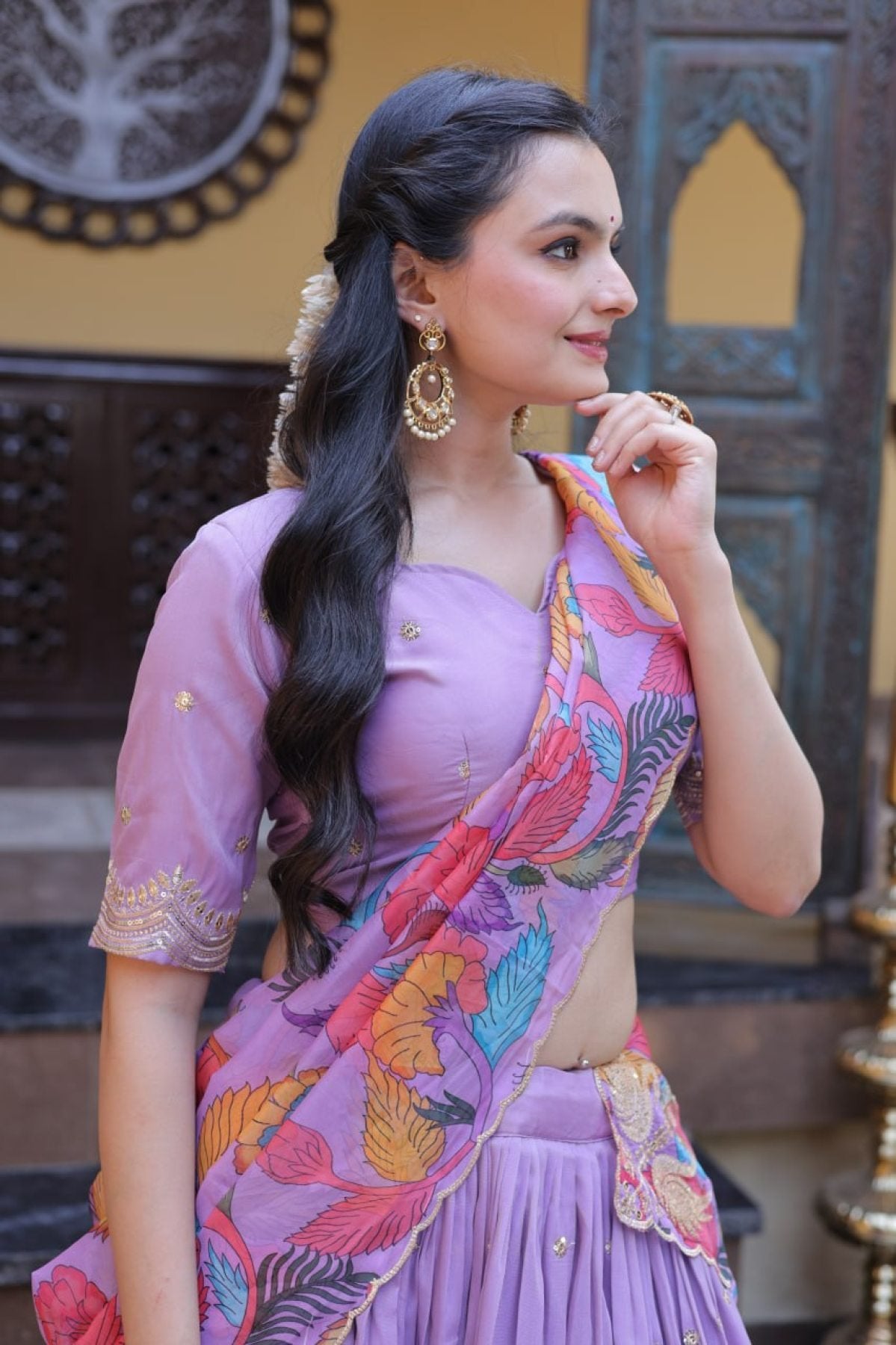 Cosmos Silk Lehenga Choli with Zari Sequins Work back view