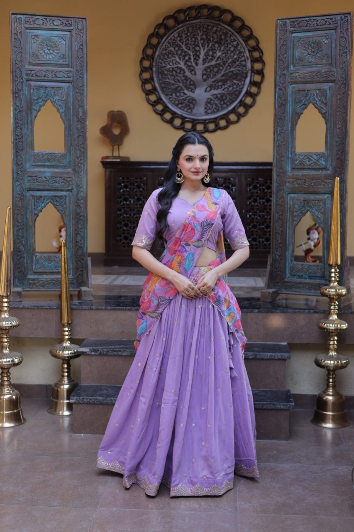 Cosmos Silk Lehenga Choli with Zari Sequins Work front view