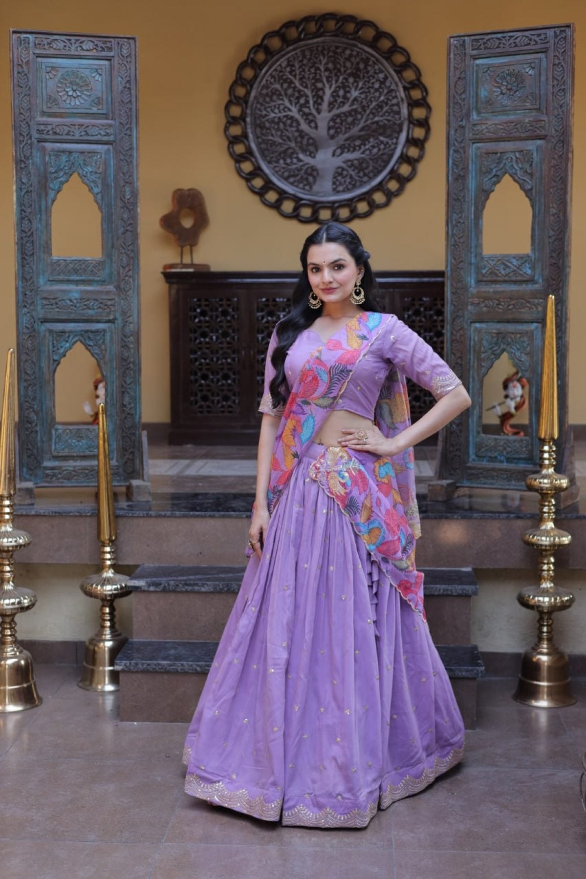Cosmos Silk Lehenga Choli with Zari Sequins Work blouse and dupatta detail