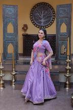 Cosmos Silk Lehenga Choli with Zari Sequins Work fabric texture detail
