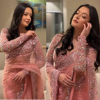 Pink Net Saree - drape and pallu detail