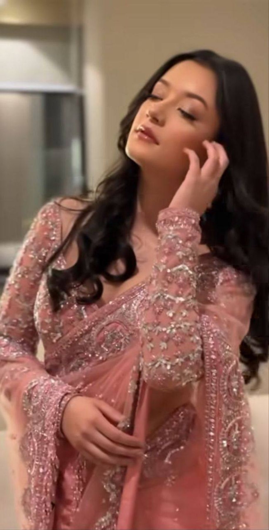 Pink Net Saree - blouse and border close-up
