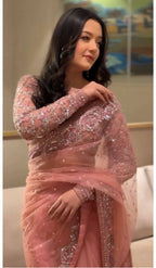 Pink Net Saree - fabric texture close-up