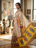 Cream Silk Saree for women - full front view | Snyvia