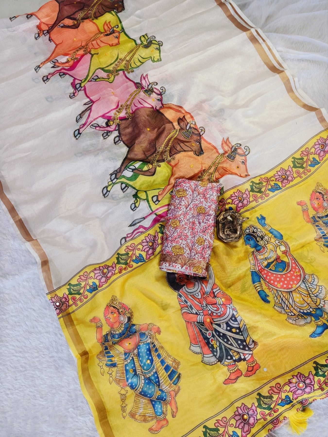 Cream Silk Saree - back view
