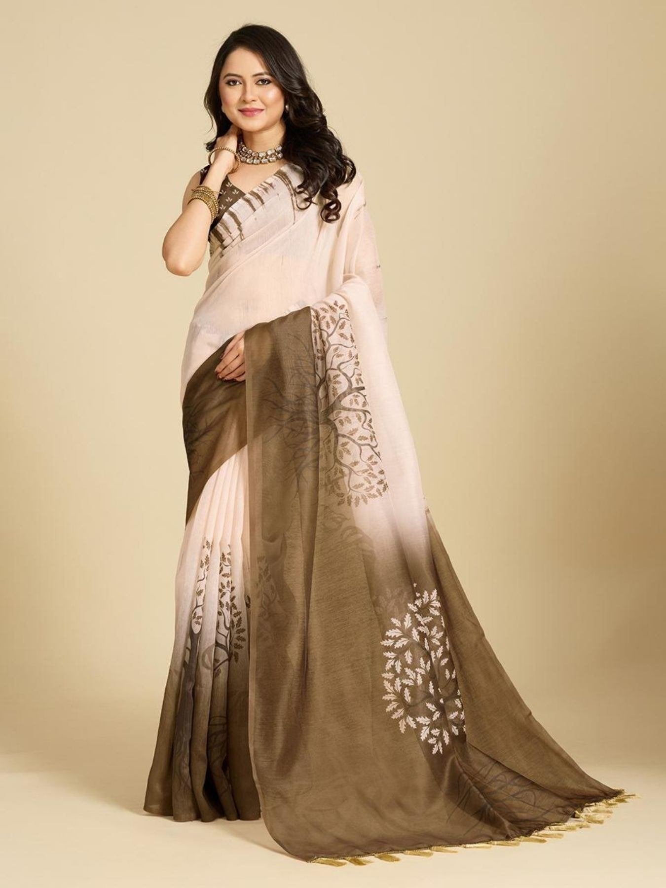 Linen Saree for women - full front view | Snyvia
