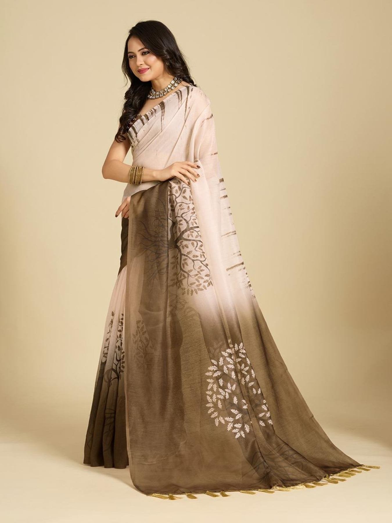 Linen Saree - Printed pallu design detail