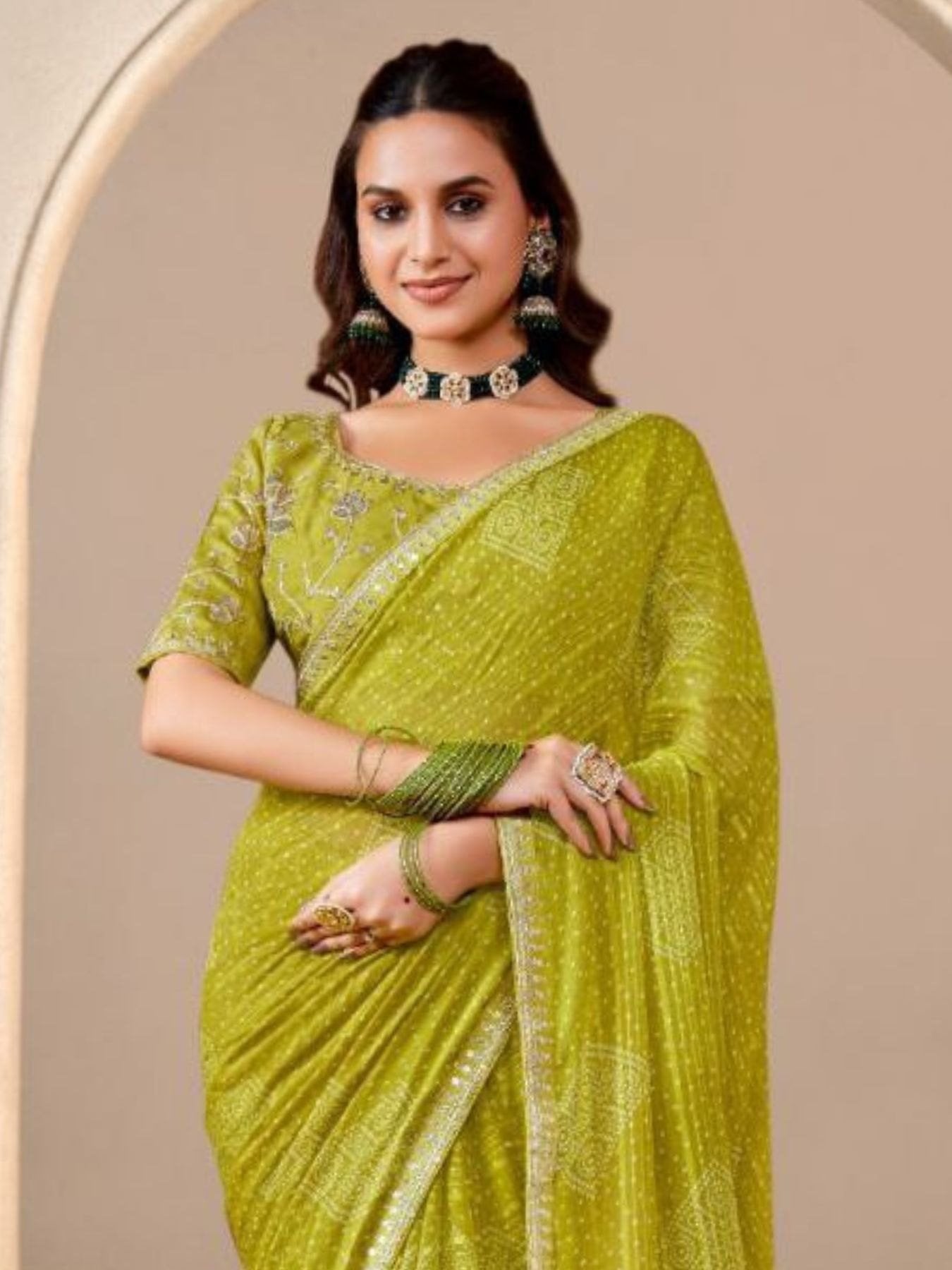Green Georgette Saree for women - full front view | Snyvia