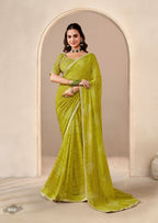 Green Georgette Saree - drape and pallu detail