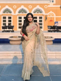 Gold Organza Saree for women - full front view | Snyvia