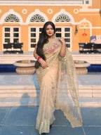 Gold Organza Saree for women - full front view | Snyvia