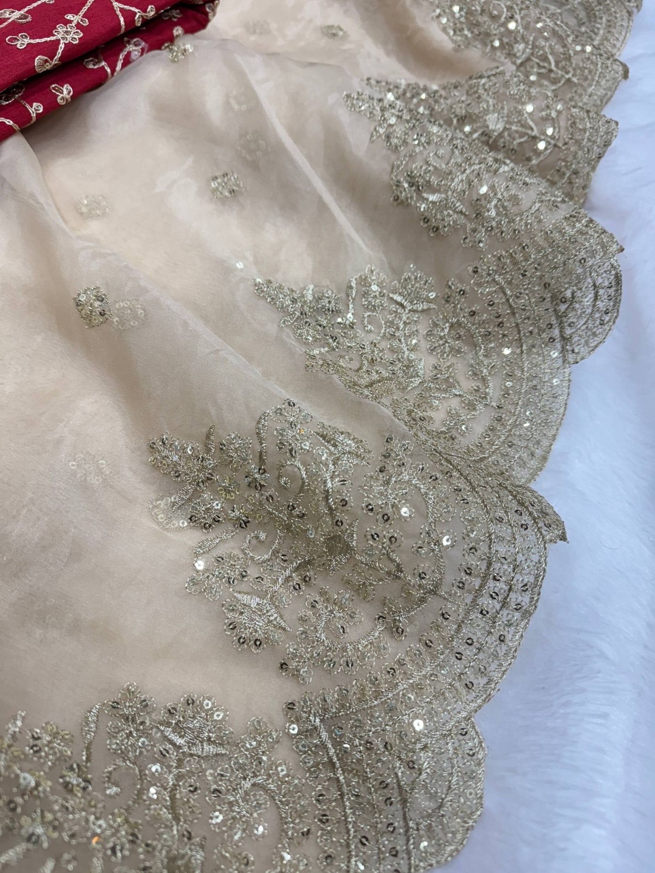 Gold Organza Saree - fabric texture close-up