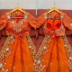 Orange Organza Saree - detail view 13