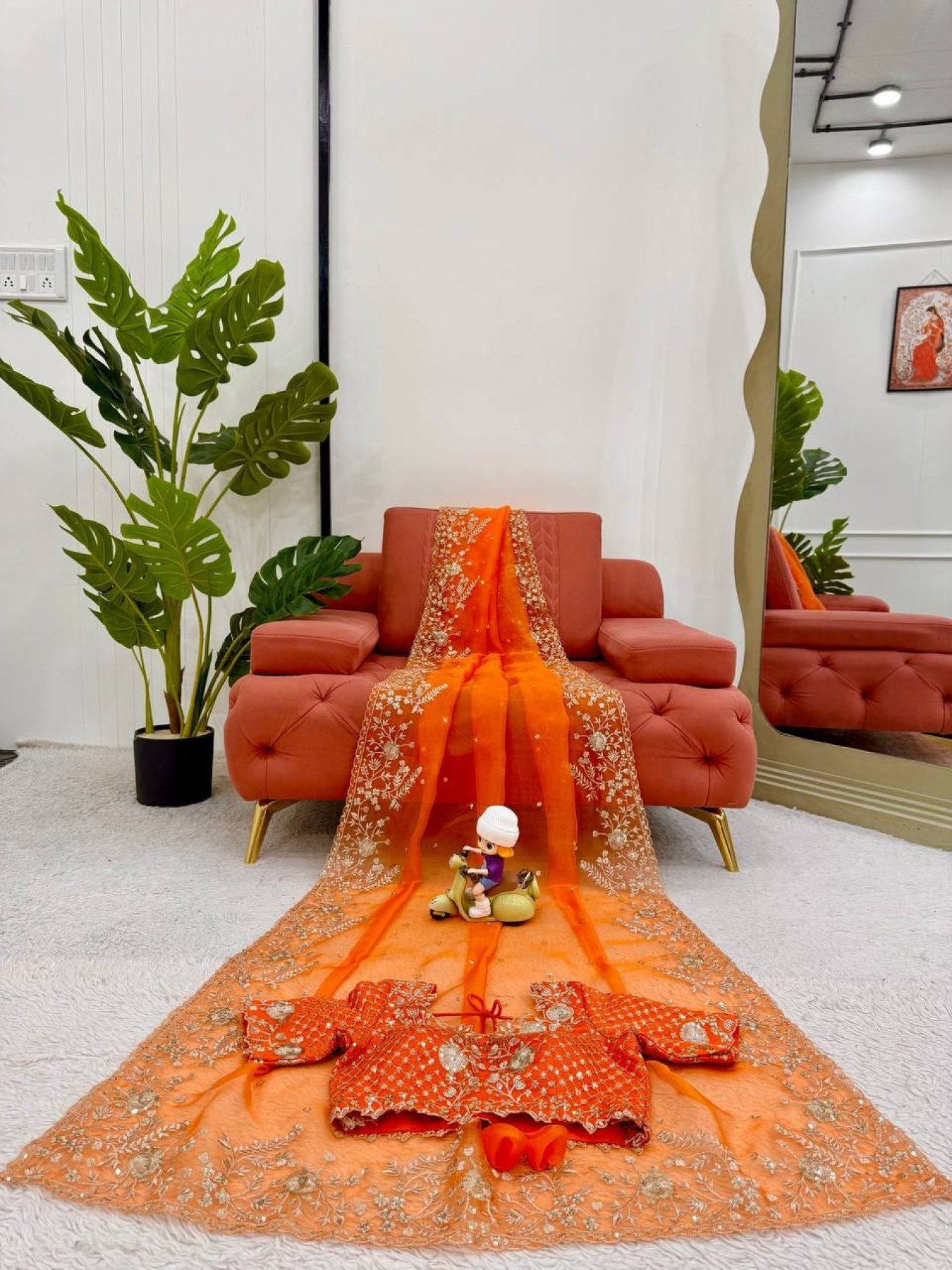 Orange Organza Saree - styling and accessories view