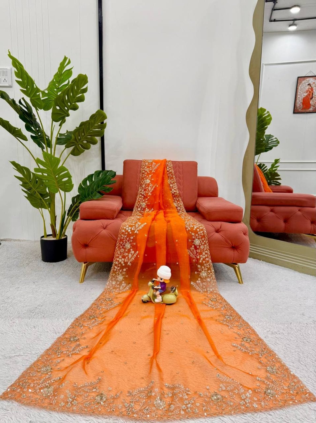 Orange Organza Saree - full-length drape
