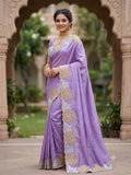 Purple Vichitra Saree - drape and pallu detail