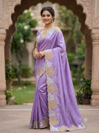 Purple Vichitra Saree - drape and pallu detail