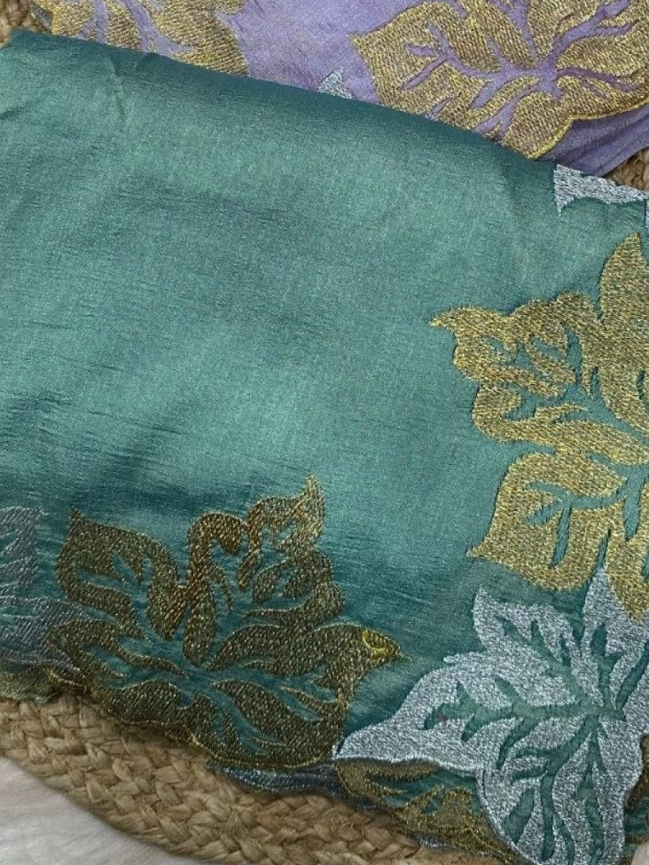 Purple Vichitra Saree - side drape view