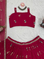 Pink Rani Faux Georgette Lehenga Choli with Coding Dori Sequins Work embroidery close-up