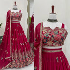 Pink Rani Faux Georgette Lehenga Choli with Coding Dori Sequins Work back view