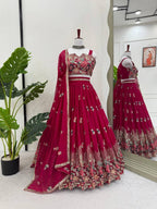 Pink Rani Faux Georgette Lehenga Choli with Coding Dori Sequins Work styling view