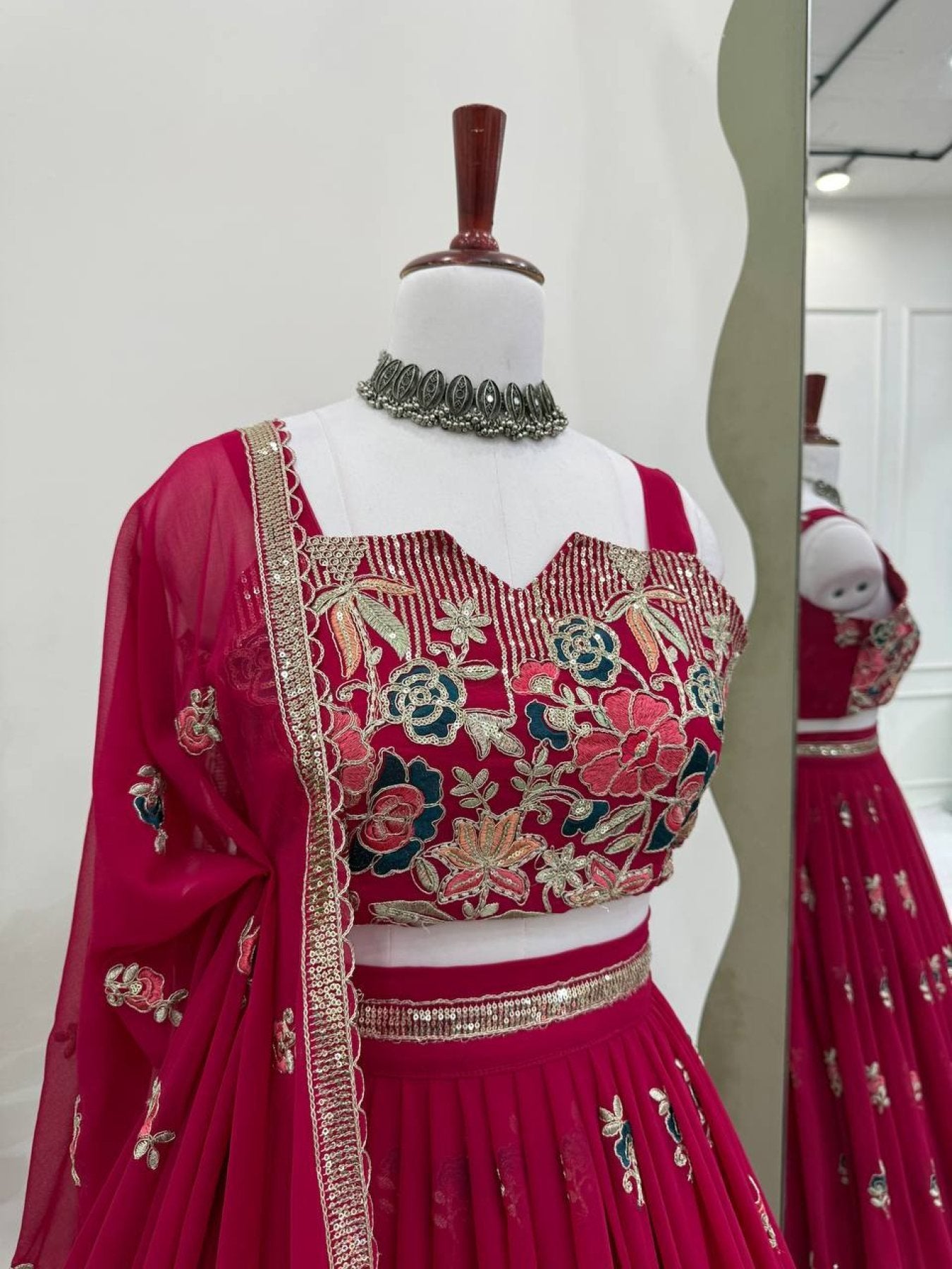 Pink Rani Faux Georgette Lehenga Choli with Coding Dori Sequins Work colour variant view
