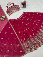 Pink Rani Faux Georgette Lehenga Choli with Coding Dori Sequins Work front view